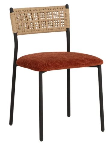 woven rope back with a plush seat upholstered chair