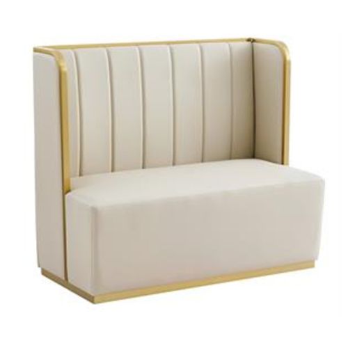 Cream Vinyl Restaurant Love Seat Booth with Gold Metal Frame