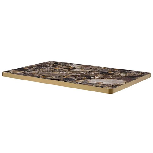 Multicolor Quartz-Inspired Sintered Stone Table Top with Gold Stainless Steel Edge