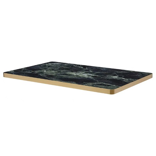 Forest Green Marble-Inspired Sintered Stone Table Top with Gold Stainless Steel Edge