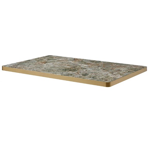 Sage Green Marble-Effect Sintered Stone Table Top with Gold Stainless Steel Edge