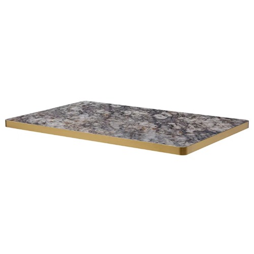 Blue Grey Marble-Effect Sintered Stone Table Top with Gold Stainless Steel Edge
